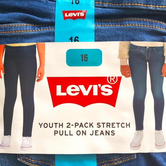 2-pack Levi's Girl's Stretch Pull on Jeans (blue & indigo) Size16, 12 - Picture 1 of 5